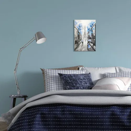 Vista 4 de YPY Arte de Pared en Lienzo Floral Azul de París: Imagen de Flor Azul Torre Eiffel Gris para Decoración de Baño, Pintura Texturizada de Paisaje