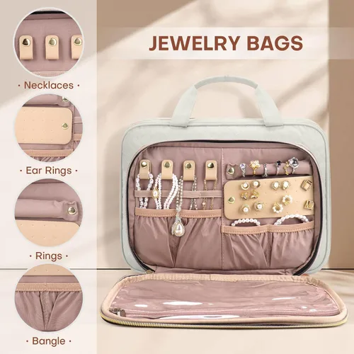 Vista 3 de Neceser de viaje con organizador de joyas, Beige