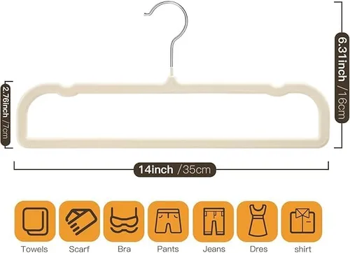 Vista 2 de Perchas minimalistas de terciopelo premium, perchas antideslizantes para ropa, beige y gris, paquete de 10 (Blanco)
