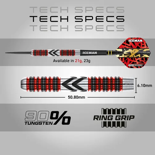 Vista 4 de RED DRAGON Gerwyn Price Iceman Firebird - Juego de dardos de tungsteno de 0.74 oz con vuelos y tallos
