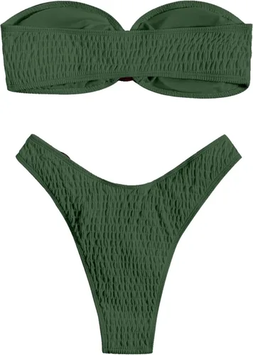 Vista 5 de WDIRARA Traje de baño de bikini con anillo recortado para mujer