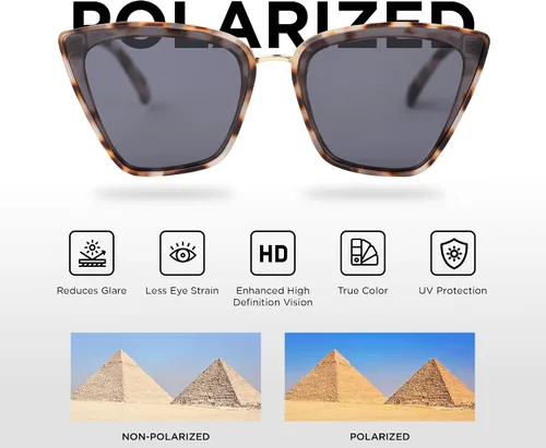 Vista 4 de EVEE Gafas de sol polarizadas de moda Cateye para mujer con lente de protección UV - (Viena) (Tortoise), Carey