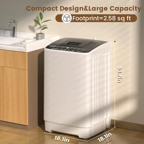Vista 2 de BANGSON 1.08cu.ft Portable Washing Machine, Full-Automatic washing Machine with 8 Programs 6 Water Levels, Drain Pump and LED Display, Compact