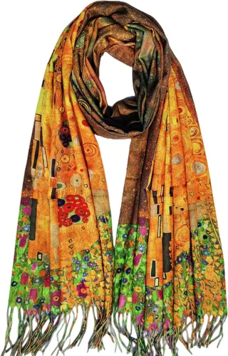 Vista 7 de VENVSBEE Reversible Scarf Soft Large Shawl Wrap Blanket Double Sided Art Print Warm Stoles Klimt Van Gogh Gifts Arte 01