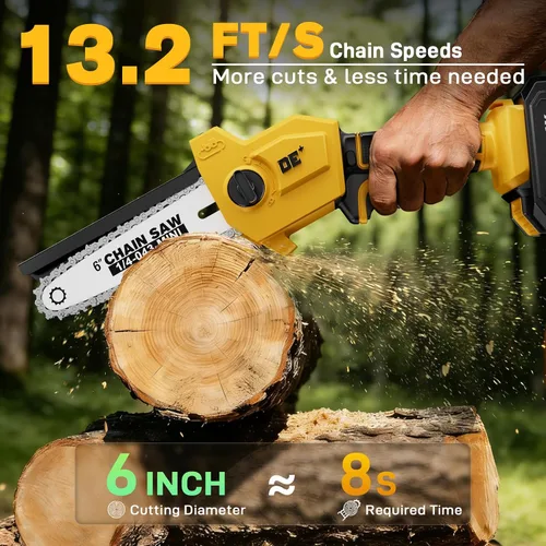 Vista 2 de Mini motosierra inalámbrica sin escobillas, para batería DEWALT de 20 V MAX, motosierra de 6 pulgadas con 2 cadenas, bloqueo de seguridad, 1.98