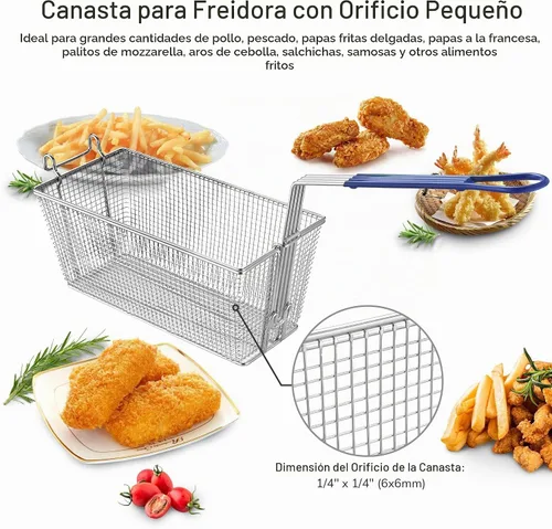 Vista 4 de WeChef - 2 cestas para freidoras profundas con mango antideslizante de 13 x 6 5/16 x 5 7/8 pulgadas