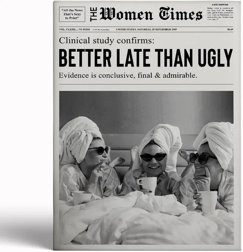 Vista 25 de Arte de pared de periódico de moda para niña, blanco y negro, decoración de pared de periódico estético retro, arte de pared feminista, póster