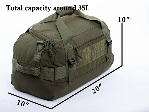 Vista 2 de Bolsa táctica MOLLE Gear Bag Carry on Travel Duffel Bag Ideal para viajes, caza, campo de tiro, aplicación de la ley, campamento. 35L, Verde oliva