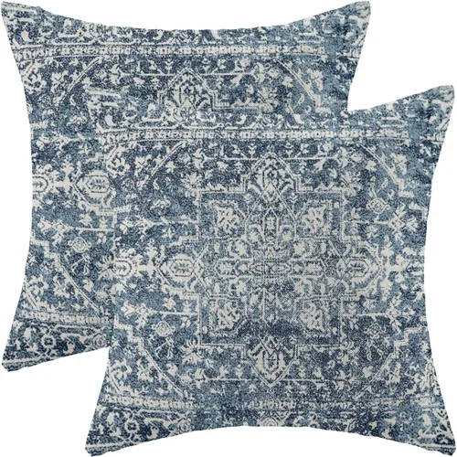 Vista 9 de Fundas de almohada Gohdiwh boho 16 x 16, juego de 2, fundas de almohada decorativas de diseño étnico, fundas de almohada de lino azul