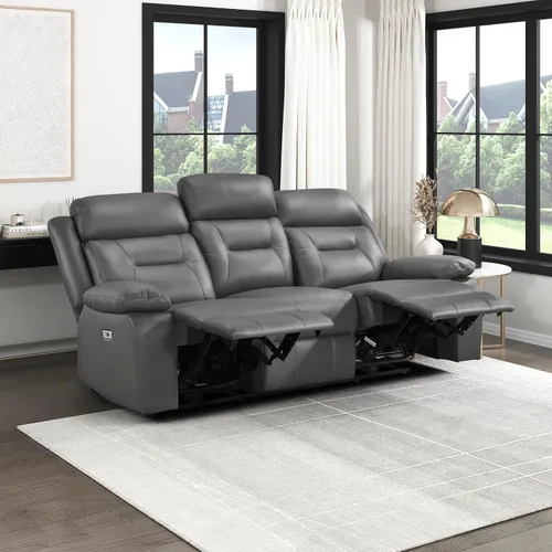 Vista 7 de Lexicon Sofá Reclinable Doble Eléctrico, Sofá Reclinable de Cuero de Grano Superior Combinado con Reposabrazos de Parte Superior Acolchada, Asientos
