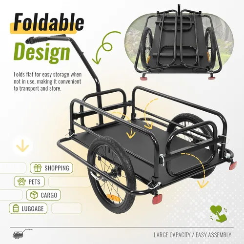 Vista 5 de Kojem Remolque de carga plegable para bicicleta, remolque de bicicleta de almacenamiento resistente, capacidad de 110 libras, carrito de bicicleta