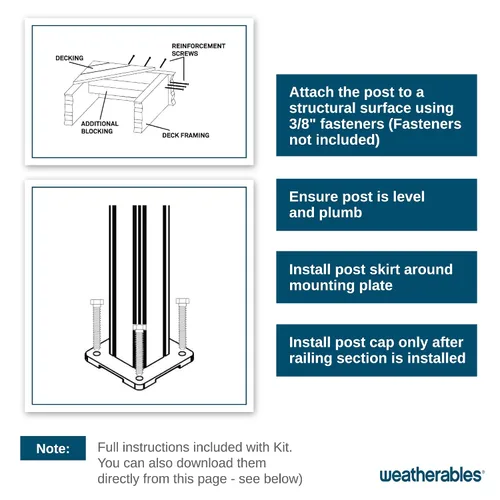 Vista 5 de Weatherables Kit de poste de barandilla de aluminio – Kit de poste de aluminio para kits de barandillas Arlington, Georgetown y Cornell, fabricado