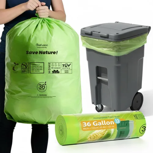 Vista 8 de GreFusion Bolsas compostables para cubo de compost de cocina, 1.2 galones, 125 unidades, certificadas por BPI y ASTM, a prueba de fugas y control