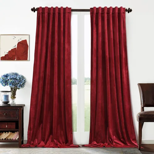 Vista 21 de Benedeco - Cortinas de terciopelo burdeos para ventana de dormitorio con pompón, cortinas de lujo súper suaves, oscurecimiento y aislamiento térmico