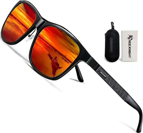 Vista 14 de ROCKNIGHT Polarized Sunglasses for Men Outdoor Use Square UV400 Al-Mg Frame Marco negro/lente negro (no espejado)