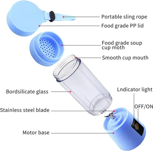 Vista 3 de Licuadora portátil para batidos y licuados, mini licuadora portátil, licuadora portátil de tamaño personal, ideal para batidos, mezcla de hielo, Azul