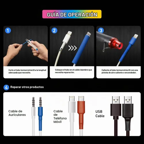 Vista 5 de Kit de tubos termorretráctiles, mini pistola de calor + 328 tubos