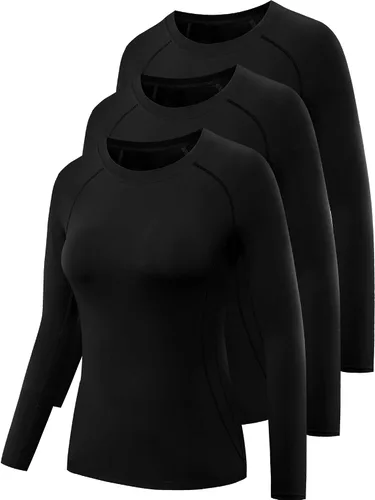 Vista 70 de CADMUS Paquete de 1 o 3 camisetas de entrenamiento de manga larga para mujer, camiseta de compresión de ajuste seco para correr