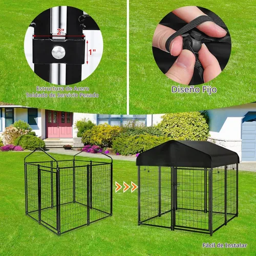 Vista 4 de PawGiant - Perrera de alambre soldado para exteriores con techo, 4'x4.2'x4.5