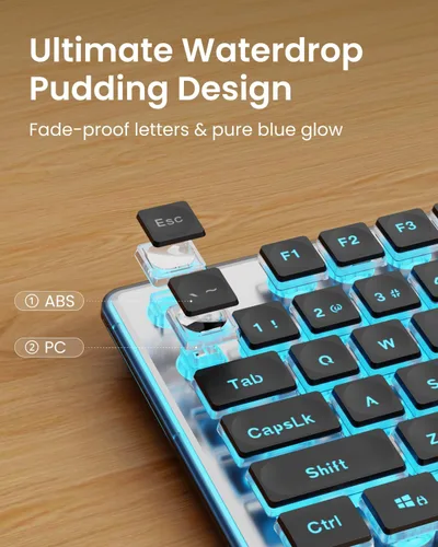 Vista 2 de SEUNKWANG Teclado retroiluminado con cable con teclas de pudín, teclado silencioso de computadora de tamaño completo, retroiluminación azul, fácil