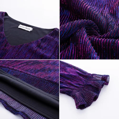 Vista 6 de Hanna Nikole Blusa de fiesta con lentejuelas brillantes para mujer, talla grande, manga larga, de malla, con purpurina, cuello en V, elegante