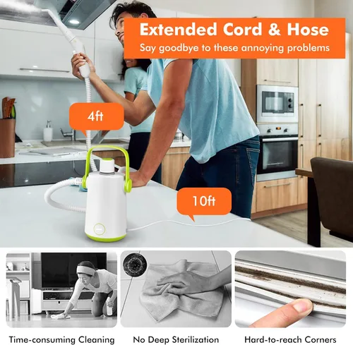 Vista 5 de LDAILY Limpiador a vapor de mano, vaporizador presurizado portátil de 1000 W, máquina de limpieza a vapor multiusos para cocina, ropa, piso