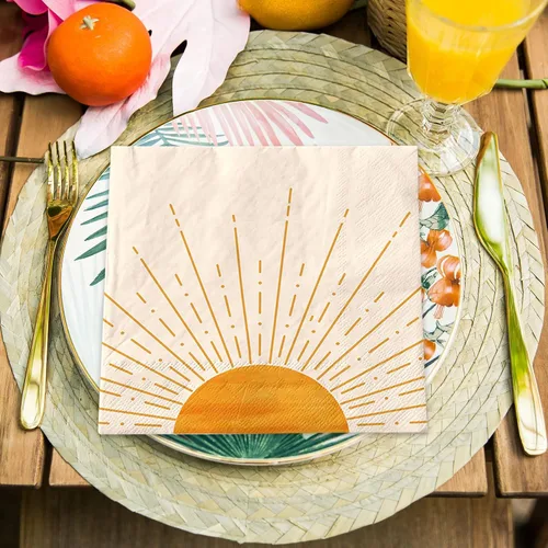 Vista 7 de Whaline 80 servilletas de papel de cumpleaños de estilo bohemio con sol y amanecer y sol, desechables, servilletas de almuerzo desechables para baby