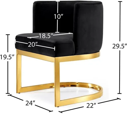 Vista 3 de Meridian Furniture Gianna Collection Modern Silla de comedor tapizada de terciopelo contemporáneo con marco de metal dorado pulido, 24 pulgadas