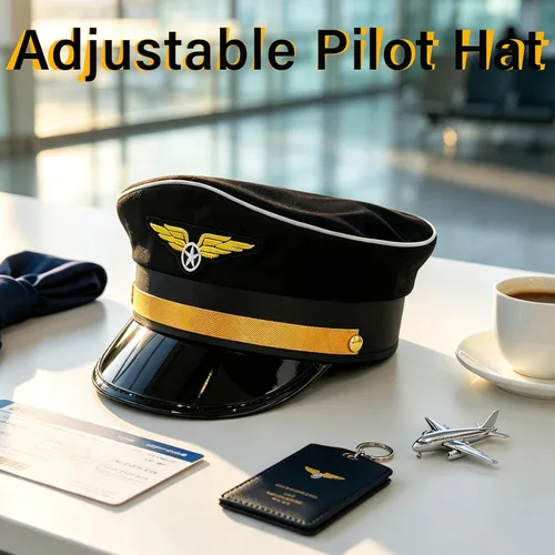 Vista 4 de Sombrero de piloto ajustable, accesorios de disfraz de piloto negro