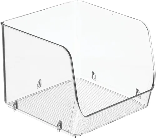 Vista 9 de iDesign - Bandeja de almacenamiento apilable con parte frontal abierta para despensa o almacenamiento doméstico, transparente, fabricada en EE. UU