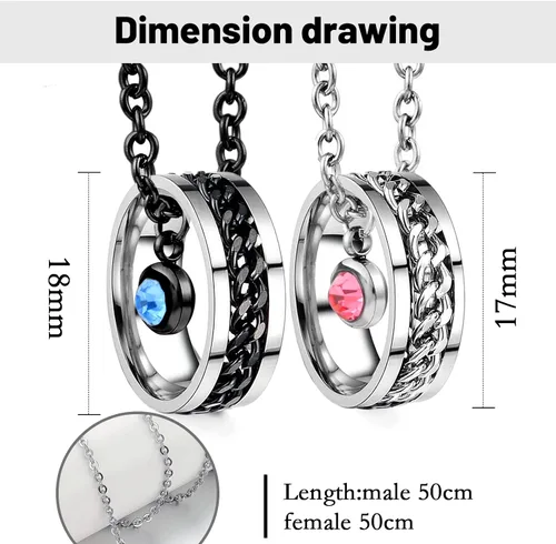 Vista 5 de MJartoria collares a juego para parejas, para él y ella, dijes de anillo grabados, con diamantes de imitación, regalo para novio y novia