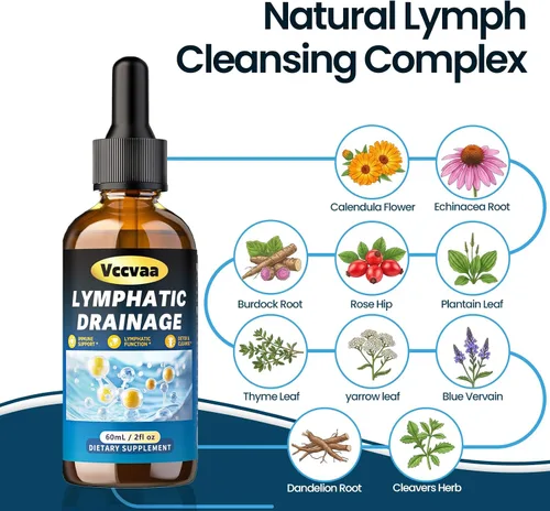 Vista 2 de Gotas de drenaje linfático – Extracto líquido de hierbas con saúco, bardana, caléndula, equinácea y más – Apoya la salud inmunológica, la función