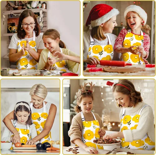 Vista 7 de Mommy and Me Apron Set, 2PCS Matching Aprons for Kids and Adults with Pocket, Adjustable Cute Kids Apron for Backing