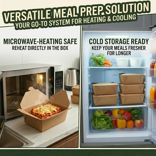 Vista 2 de Kaderron 80 piezas 26 oz (780 ml) contenedores de comida desechables para llevar, cajas de comida marrón, caja de papel kraft para llevar apta