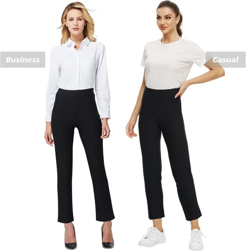 Vista 5 de Ginasy Pantalones de vestir negros para mujer, de negocios, casuales, de cintura alta, elásticos, para el trabajo, pierna recta, pantalones