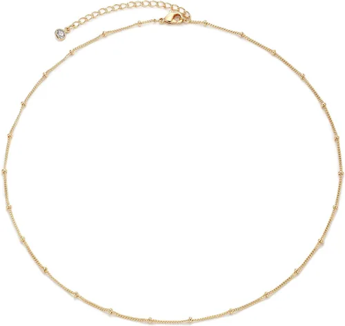 Vista 14 de MEVECCO Gargantilla Delicada de Cadena de Oro Collar Gargantilla de Oro de 14K Plateado Hecho a Mano Boho Lindo Pequeñas Cuentas con Eslabones