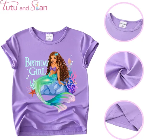 Vista 2 de Conjunto de traje de sirena Camisa, vestido tutú arcoíris, banda de satén, diadema Regalos de cumpleaños para niñas