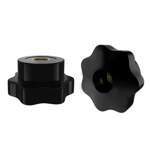 Vista 13 de 12 manijas de plástico de flor recta negra, tornillos de ala de acero al carbono M6x10mm, tornillos de sujeción