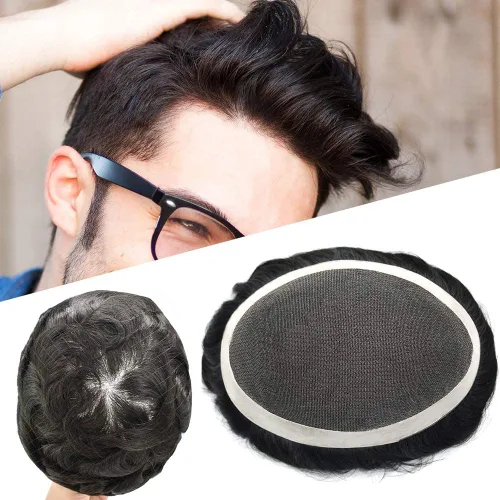 Vista 20 de Toupee - Sistema de cabello para hombre, monofilamento fino duradero, monofilamento europeo de repuesto para hombres, piezas de pelo