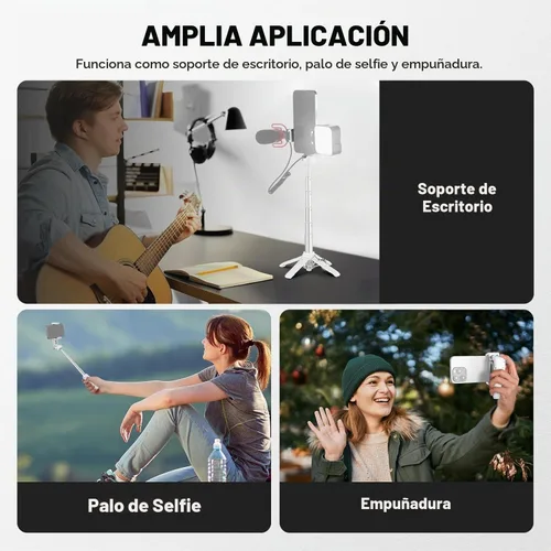Vista 3 de NEEWER Palo selfie con obturador remoto Bluetooth desmontable, trípode de viaje plegable ligero para iPhone para vlogs de YouTube/TikTok