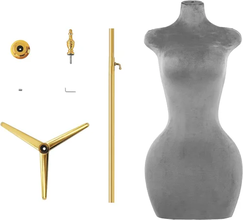 Vista 7 de Soporte de trípode de maniquí femenino de terciopelo gris,Maniqui ajustable en altura para cuerda,Maniquí de forma de vestido y exhibición