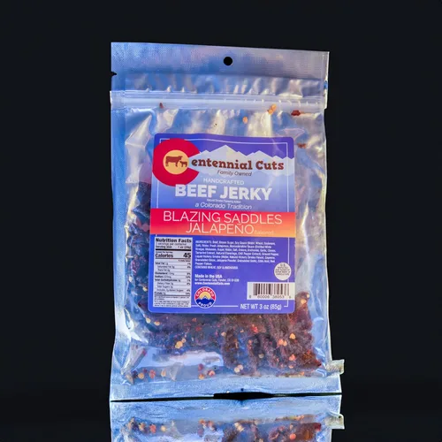 Vista 8 de Centennial Cuts Carne seca – Blazing Saddles Jalapeño – Alto en proteínas, sabor a jalapeño audaz – Snack de 3 oz