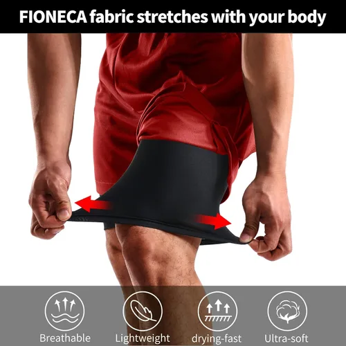 Vista 3 de FIONECA 2 in 1 Mens Shorts Casual 2 Pack, Running Gym Shorts for Men 7 Inch, Workout Shorts Men with Pockets &Towel Loop