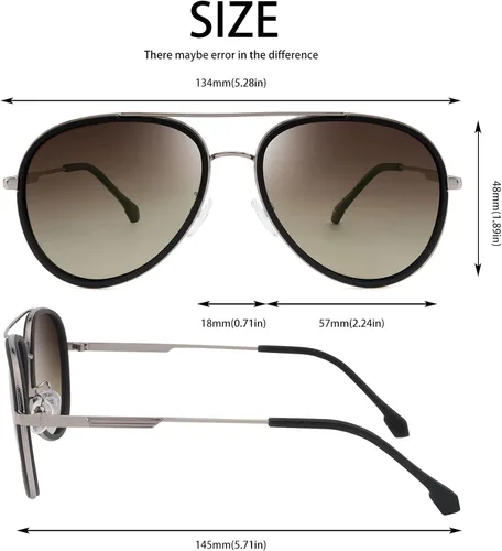 Vista 2 de POLARKING Gafas de sol polarizadas de aviador de gran tamaño para mujeres y hombres, ovaladas de doble puente con marco de metal, protección UV400