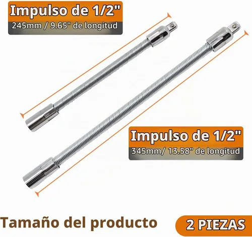 Vista 2 de Juego de barras de extensión de dado flexible de 1/2", extensión de llave inglesa flexible, mango de extensión de dado de 2 piezas