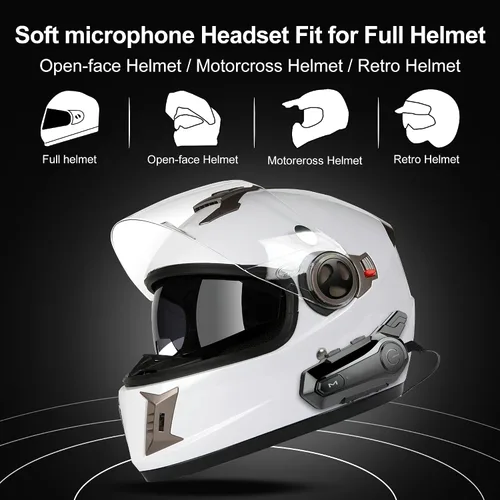 Vista 12 de Casco de motocicleta intercomunicador E1 con cancelación de ruido CVC, música estéreo IPX6, impermeable, para casco de cara completa, paquete de 2