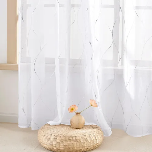 Vista 5 de Deconovo - Cortinas transparentes con filtro de luz de 84 pulgadas de largo Plata