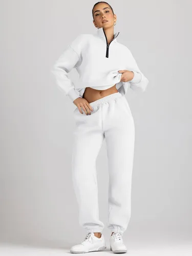 Vista 3 de AUTOMET Conjunto deportivo de 2 piezas para mujer, manga larga, media cremallera y pantalones deportivos holgados con bolsillos