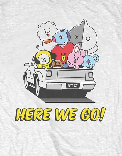 Vista 3 de BT21 BTS Kpop - Camiseta unisex de algodón con cuello redondo y manga corta Aquí vamos blanco