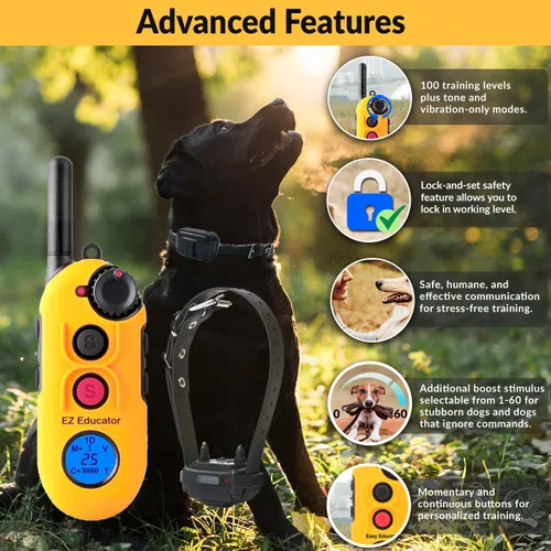 Vista 2 de E-Collar Educator EZ-900 - Collar de entrenamiento para perros con control remoto, color amarillo Alcance de 1/2 milla, 256 niveles, impermeable